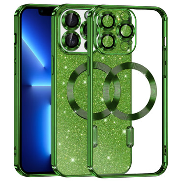 Techsuit "Luxury Glitter MagSafe" TPU gél tok iPhone 13 Pro Max készülékhez - deep green