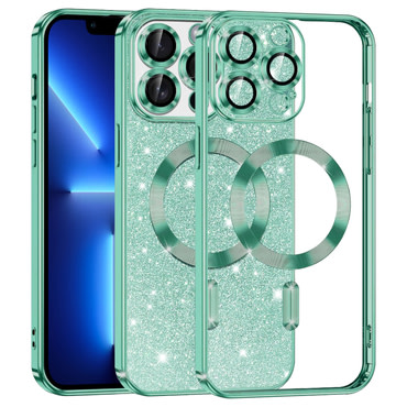 Techsuit "Luxury Glitter MagSafe" TPU gél tok iPhone 13 Pro Max készülékhez - light green
