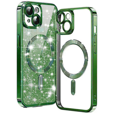 Techsuit "Luxury Glitter MagSafe" TPU gél tok iPhone 14 Plus készülékhez - deep green