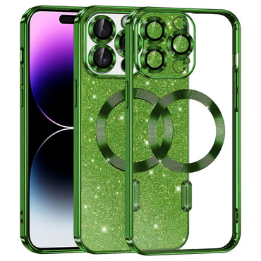 Techsuit "Luxury Glitter MagSafe" TPU gél tok iPhone 14 Pro Max készülékhez - deep green