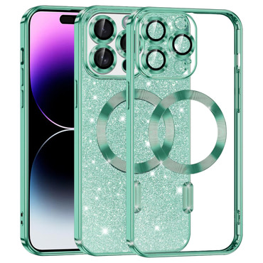 Techsuit "Luxury Glitter MagSafe" TPU gél tok iPhone 14 Pro Max készülékhez - light green