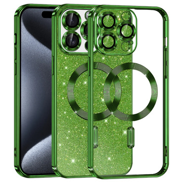 Techsuit "Luxury Glitter MagSafe" TPU gél tok iPhone 15 Pro készülékhez - deep green