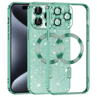 Techsuit "Luxury Glitter MagSafe" TPU gél tok iPhone 15 Pro készülékhez - light green