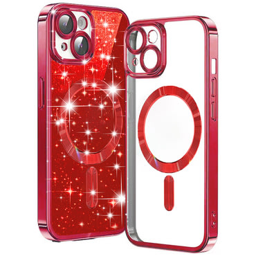 Techsuit "Luxury Glitter MagSafe" TPU gél tok iPhone 15 Plus készülékhez - red