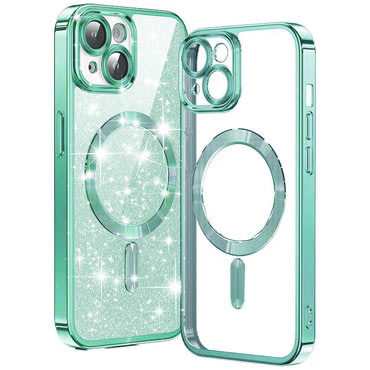Techsuit "Luxury Glitter MagSafe" TPU gél tok iPhone 15 Plus készülékhez - light green