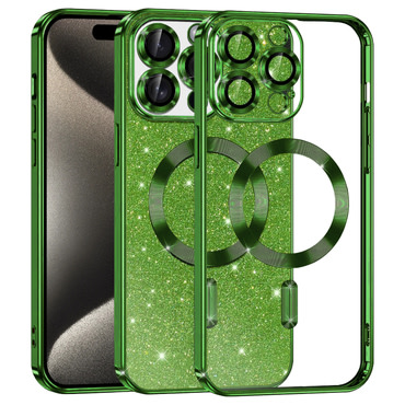 Techsuit "Luxury Glitter MagSafe" TPU gél tok iPhone 15 Pro Max készülékhez - deep green