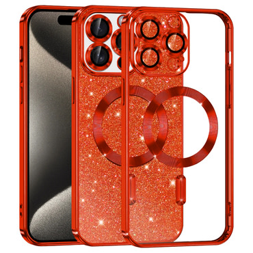 Techsuit "Luxury Glitter MagSafe" TPU gél tok iPhone 15 Pro Max készülékhez - red