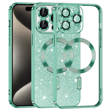 Techsuit "Luxury Glitter MagSafe" TPU gél tok iPhone 15 Pro Max készülékhez - light green