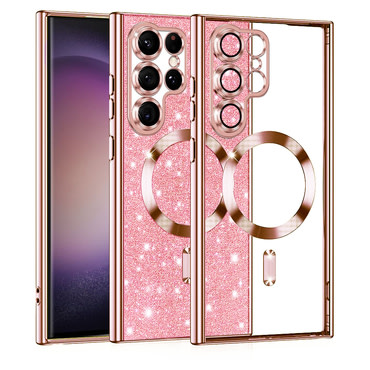 Techsuit "Luxury Glitter MagSafe" TPU gél tok Samsung Galaxy S22 Ultra készülékhez - rose gold