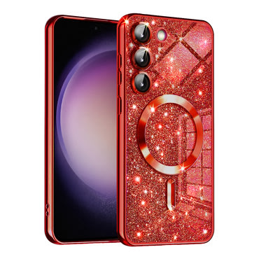 Techsuit "Luxury Glitter MagSafe" TPU gél tok Samsung Galaxy S23 Plus készülékhez - red