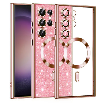 Techsuit "Luxury Glitter MagSafe" TPU gél tok Samsung Galaxy S23 Ultra készülékhez - rose gold