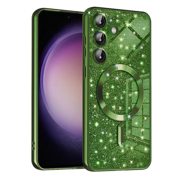 Techsuit "Luxury Glitter MagSafe" TPU gél tok Samsung Galaxy S23 FE készülékhez - deep green