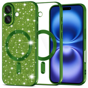 Techsuit "Luxury Glitter MagSafe" TPU gél tok iPhone 16 készülékhez - deep green