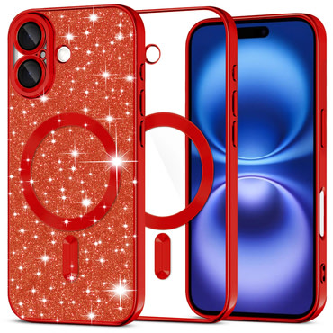 Techsuit "Luxury Glitter MagSafe" TPU gél tok iPhone 16 készülékhez - red