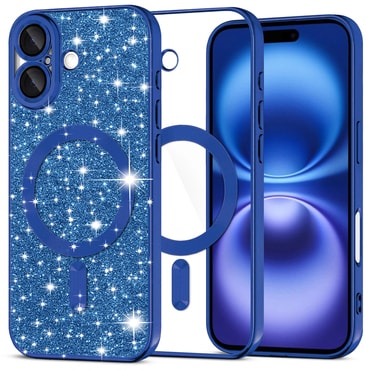 Techsuit "Luxury Glitter MagSafe" TPU gél tok iPhone 16 készülékhez - deep blue