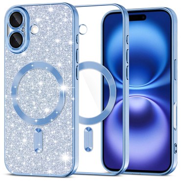Techsuit "Luxury Glitter MagSafe" TPU gél tok iPhone 16 készülékhez - light blue