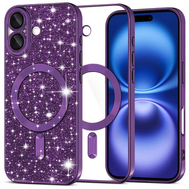 Techsuit "Luxury Glitter MagSafe" TPU gél tok iPhone 16 készülékhez - deep purple