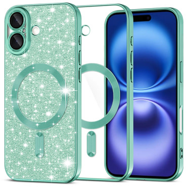 Techsuit "Luxury Glitter MagSafe" TPU gél tok iPhone 16 készülékhez - light green