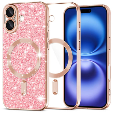 Techsuit "Luxury Glitter MagSafe" TPU gél tok iPhone 16 készülékhez - rose gold