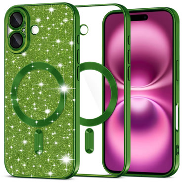 Techsuit "Luxury Glitter MagSafe" TPU gél tok iPhone 16 Plus készülékhez - deep green