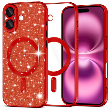 Techsuit "Luxury Glitter MagSafe" TPU gél tok iPhone 16 Plus készülékhez - red