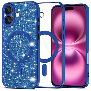Techsuit "Luxury Glitter MagSafe" TPU gél tok iPhone 16 Plus készülékhez - deep blue