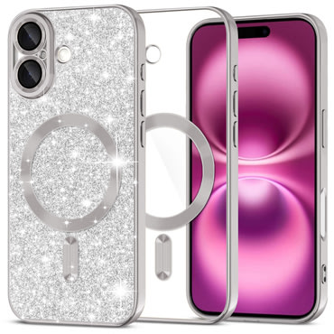 Techsuit "Luxury Glitter MagSafe" TPU gél tok iPhone 16 Plus készülékhez - silver