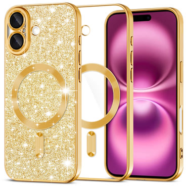 Techsuit "Luxury Glitter MagSafe" TPU gél tok iPhone 16 Plus készülékhez - gold