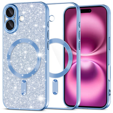 Techsuit "Luxury Glitter MagSafe" TPU gél tok iPhone 16 Plus készülékhez - light blue