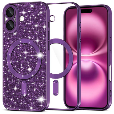 Techsuit "Luxury Glitter MagSafe" TPU gél tok iPhone 16 Plus készülékhez - deep purple