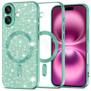 Techsuit "Luxury Glitter MagSafe" TPU gél tok iPhone 16 Plus készülékhez - light green