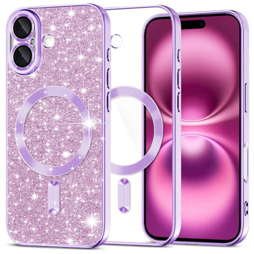 Techsuit "Luxury Glitter MagSafe" TPU gél tok iPhone 16 Plus készülékhez - light purple