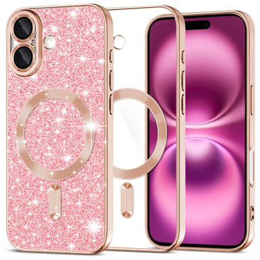 Techsuit "Luxury Glitter MagSafe" TPU gél tok iPhone 16 Plus készülékhez - rose gold