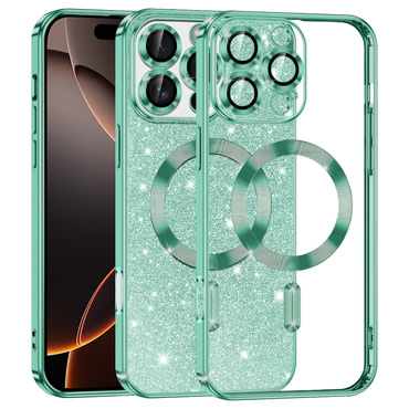 Techsuit "Luxury Glitter MagSafe" TPU gél tok iPhone 16 Pro készülékhez - light green