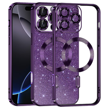 Techsuit "Luxury Glitter MagSafe" TPU gél tok iPhone 16 Pro Max készülékhez - deep purple