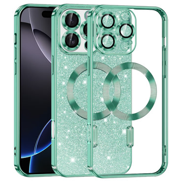 Techsuit "Luxury Glitter MagSafe" TPU gél tok iPhone 16 Pro Max készülékhez - light green