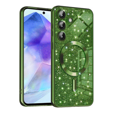 Techsuit "Luxury Glitter MagSafe" TPU gél tok Samsung Galaxy A55 készülékhez - deep green