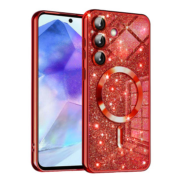Techsuit "Luxury Glitter MagSafe" TPU gél tok Samsung Galaxy A55 készülékhez - red
