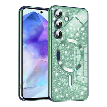 Techsuit "Luxury Glitter MagSafe" TPU gél tok Samsung Galaxy A55 készülékhez - light green