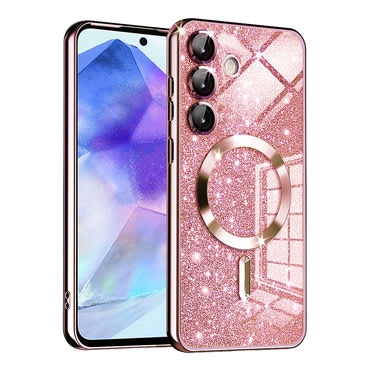 Techsuit "Luxury Glitter MagSafe" TPU gél tok Samsung Galaxy A55 készülékhez - rose gold