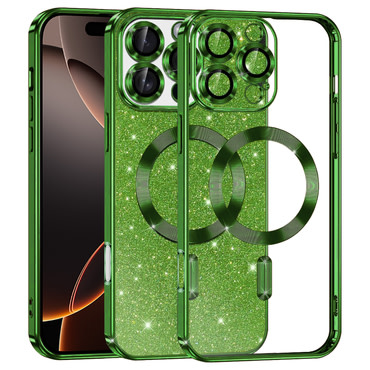 Techsuit "Luxury Glitter MagSafe" TPU gél tok iPhone 16 Pro készülékhez - deep green