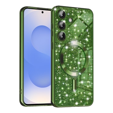 Techsuit "Luxury Glitter MagSafe" TPU gél tok Samsung Galaxy S25 készülékhez - deep green