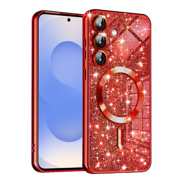 Techsuit "Luxury Glitter MagSafe" TPU gél tok Samsung Galaxy S25 készülékhez - red