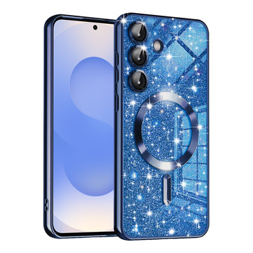 Techsuit "Luxury Glitter MagSafe" TPU gél tok Samsung Galaxy S25 készülékhez - deep blue