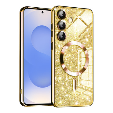 Techsuit "Luxury Glitter MagSafe" TPU gél tok Samsung Galaxy S25 készülékhez - gold