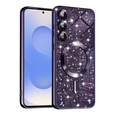 Techsuit "Luxury Glitter MagSafe" TPU gél tok Samsung Galaxy S25 készülékhez - deep purple