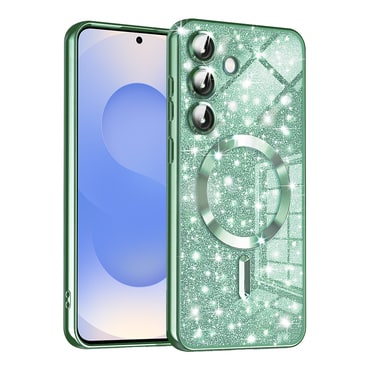 Techsuit "Luxury Glitter MagSafe" TPU gél tok Samsung Galaxy S25 készülékhez - light green