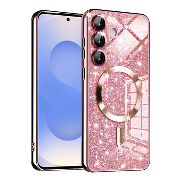 Techsuit "Luxury Glitter MagSafe" TPU gél tok Samsung Galaxy S25 készülékhez - rose gold