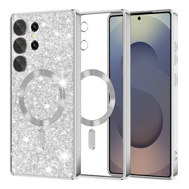 Techsuit "Luxury Glitter MagSafe" TPU gél tok Samsung Galaxy S25 Ultra készülékhez - silver