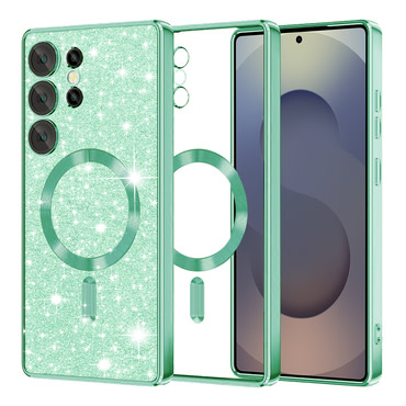 Techsuit "Luxury Glitter MagSafe" TPU gél tok Samsung Galaxy S25 Ultra készülékhez - light green